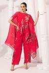 Buy_Preeti Mehta_Pink Chiffon, Lurex Embroidery, Wildflower Muse Cherry Red Kaftan And Pant Set 