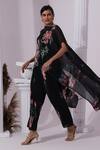 Preeti Mehta_Black Chiffon, Lurex Embroidery, Sequins Wildflower Muse Jet Kaftan And Pant Set _Online_at_Aza_Fashions