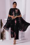 Buy_Preeti Mehta_Black Chiffon, Lurex Embroidery, Sequins Wildflower Muse Jet Kaftan And Pant Set _at_Aza_Fashions