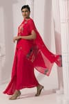 Buy_Preeti Mehta_Pink Chiffon, Lurex, Wildflower Muse Cherry Red Kaftan And Dhoti Skirt Set _Online_at_Aza_Fashions