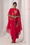 Buy_Preeti Mehta_Pink Chiffon, Lurex, Wildflower Muse Cherry Red Kaftan And Dhoti Skirt Set _at_Aza_Fashions