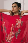 Preeti Mehta_Pink Chiffon, Lurex, Wildflower Muse Cherry Red Kaftan And Dhoti Skirt Set _at_Aza_Fashions