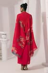 Shop_Preeti Mehta_Pink Chiffon, Lurex, Wildflower Muse Cherry Red Kaftan And Dhoti Skirt Set _at_Aza_Fashions
