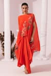 Preeti Mehta_Orange Chiffon, Lurex, Viscose, Wildflower Muse Red Kaftan And Dhoti Skirt Set _Online_at_Aza_Fashions