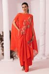 Shop_Preeti Mehta_Orange Chiffon, Lurex, Viscose, Wildflower Muse Red Kaftan And Dhoti Skirt Set _Online_at_Aza_Fashions