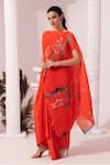 Preeti Mehta_Orange Chiffon, Lurex, Viscose, Wildflower Muse Red Kaftan And Dhoti Skirt Set _at_Aza_Fashions