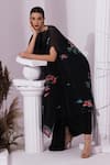 Shop Preeti Mehta Black Chiffon, Lurex, Polyester, Wildflower Muse Jet Kaftan And Dhoti Skirt Set Online at Aza Fashions Shop_Preeti Mehta_Black Chiffon, Lurex, Polyester, Wildflower Muse Jet Kaftan And Dhoti Skirt Set _Online_at_Aza_Fashions