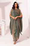 Buy_Preeti Mehta_Green Satin, Tissue Beads, Rhinestones Metallic Moss Kaftan And Dhoti Skirt Set _at_Aza_Fashions
