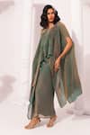 Preeti Mehta_Green Satin, Tissue Beads, Rhinestones Metallic Moss Kaftan And Dhoti Skirt Set _at_Aza_Fashions