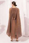 Shop_Preeti Mehta_Brown Tissue, Satin Beads, Stones Metallic Chestnut Kaftan And Dhoti Skirt Set _at_Aza_Fashions