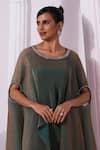 Preeti Mehta_Green Satin, Tissue Stones, Embroidery Round Metallic Moss Kaftan And Pant Set _Online_at_Aza_Fashions