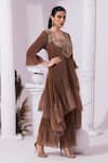 Buy_Preeti Mehta_Brown Tissue, Satin Embroidery, Beads, Metallic Chestnut Kurta With Sharara _Online_at_Aza_Fashions