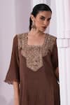 Shop_Preeti Mehta_Brown Tissue, Satin Embroidery, Beads, Metallic Chestnut Kurta With Sharara _Online_at_Aza_Fashions