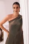 Buy_Preeti Mehta_Green Tissue, Satin Beads, Embroidery One Shoulder Metallic Moss Dress _Online_at_Aza_Fashions