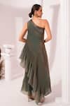 Shop_Preeti Mehta_Green Tissue, Satin Beads, Embroidery One Shoulder Metallic Moss Dress _at_Aza_Fashions
