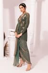 Buy_Preeti Mehta_Green Tissue, Satin Beads, Stones, Metallic Thread, Moss Regal Jacket Skirt Set _Online_at_Aza_Fashions