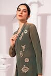 Buy_Preeti Mehta_Green Tissue, Satin Beads, Stones, Metallic Thread, Moss Regal Jacket Skirt Set 