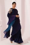 Preeti Mehta_Blue Tissue, Satin Embroidery, Metallic Peacock Pre-draped Saree With Blouse _Online_at_Aza_Fashions