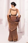 Shop_Preeti Mehta_Brown Tissue, Satin Sequins, Metallic Chestnut Pre-draped Saree With Blouse _at_Aza_Fashions