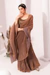 Buy_Preeti Mehta_Brown Tissue, Satin Sequins, Metallic Chestnut Pre-draped Saree With Blouse _at_Aza_Fashions
