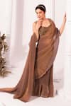 Preeti Mehta_Brown Tissue, Satin Sequins, Metallic Chestnut Pre-draped Saree With Blouse _Online_at_Aza_Fashions