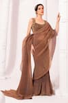 Buy_Preeti Mehta_Brown Tissue, Satin Sequins, Metallic Chestnut Pre-draped Saree With Blouse _Online_at_Aza_Fashions