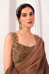 Preeti Mehta_Brown Tissue, Satin Sequins, Metallic Chestnut Pre-draped Saree With Blouse _at_Aza_Fashions