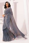 Preeti Mehta_Blue Tissue, Satin Embroidery Round Metallic Steel Pre-draped Saree With Blouse _Online_at_Aza_Fashions