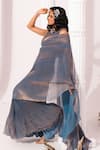 Shop_Preeti Mehta_Blue Tissue, Satin Embroidery Round Metallic Steel Pre-draped Saree With Blouse _Online_at_Aza_Fashions