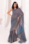 Buy_Preeti Mehta_Blue Tissue, Satin Embroidery Round Metallic Steel Pre-draped Saree With Blouse _at_Aza_Fashions