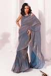 Buy_Preeti Mehta_Blue Tissue, Satin Embroidery Round Metallic Steel Pre-draped Saree With Blouse 