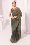 Buy_Preeti Mehta_Green Tissue, Satin Embroidery, Metallic Moss Pre-draped Saree With Blouse _at_Aza_Fashions