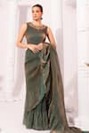 Buy_Preeti Mehta_Green Tissue, Satin Embroidery, Metallic Moss Pre-draped Saree With Blouse _Online_at_Aza_Fashions