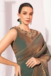 Shop_Preeti Mehta_Green Tissue, Satin Embroidery, Metallic Moss Pre-draped Saree With Blouse _Online_at_Aza_Fashions
