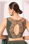 Shop_Preeti Mehta_Green Tissue, Satin Embroidery, Metallic Moss Pre-draped Saree With Blouse _at_Aza_Fashions