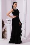 Buy_Preeti Mehta_Black Tissue, Satin Beads, Stones, Metallic Jet Pre-draped Saree With Blouse _Online_at_Aza_Fashions