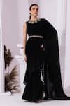 Buy_Preeti Mehta_Black Tissue, Satin Beads, Stones, Metallic Jet Pre-draped Saree With Blouse _at_Aza_Fashions