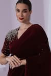 Shop_Preeti Mehta_Wine Satin, Tissue Beads, Sequins Metallic Red Pre-draped Saree With Blouse _Online_at_Aza_Fashions