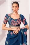 Buy_Preeti Mehta_Blue Chiffon, Lurex Foil Printing, Wildflower Deep Pre-draped Saree With Blouse 
