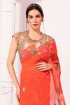Preeti Mehta_Orange Chiffon, Lurex Sequins, Wildflower Muse Red Pre-draped Saree With Blouse _Online_at_Aza_Fashions