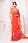 Buy_Preeti Mehta_Orange Chiffon, Lurex Sequins, Wildflower Muse Red Pre-draped Saree With Blouse _at_Aza_Fashions