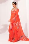 Shop_Preeti Mehta_Orange Chiffon, Lurex Sequins, Wildflower Muse Red Pre-draped Saree With Blouse _Online_at_Aza_Fashions