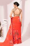 Shop_Preeti Mehta_Orange Chiffon, Lurex Sequins, Wildflower Muse Red Pre-draped Saree With Blouse _at_Aza_Fashions