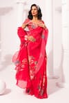Buy_Preeti Mehta_Pink Chiffon, Lurex Wildflower Muse Cherry Pre-draped Saree With Blouse _at_Aza_Fashions