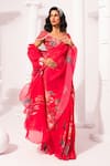 Buy_Preeti Mehta_Pink Chiffon, Lurex Wildflower Muse Cherry Pre-draped Saree With Blouse _Online_at_Aza_Fashions