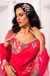 Shop_Preeti Mehta_Pink Chiffon, Lurex Wildflower Muse Cherry Pre-draped Saree With Blouse _Online_at_Aza_Fashions