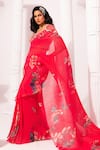Preeti Mehta_Pink Chiffon, Lurex Wildflower Muse Cherry Pre-draped Saree With Blouse _at_Aza_Fashions