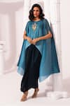 Preeti Mehta_Blue Lurex, Chiffon, Polyester, Viscose, Ombre Ocean Kaftan And Dhoti Skirt Set _Online_at_Aza_Fashions