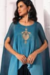 Buy_Preeti Mehta_Blue Lurex, Chiffon, Polyester, Viscose, Ombre Ocean Kaftan And Dhoti Skirt Set _Online_at_Aza_Fashions