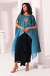 Buy_Preeti Mehta_Blue Lurex, Chiffon, Polyester, Viscose, Ombre Ocean Kaftan And Dhoti Skirt Set _at_Aza_Fashions